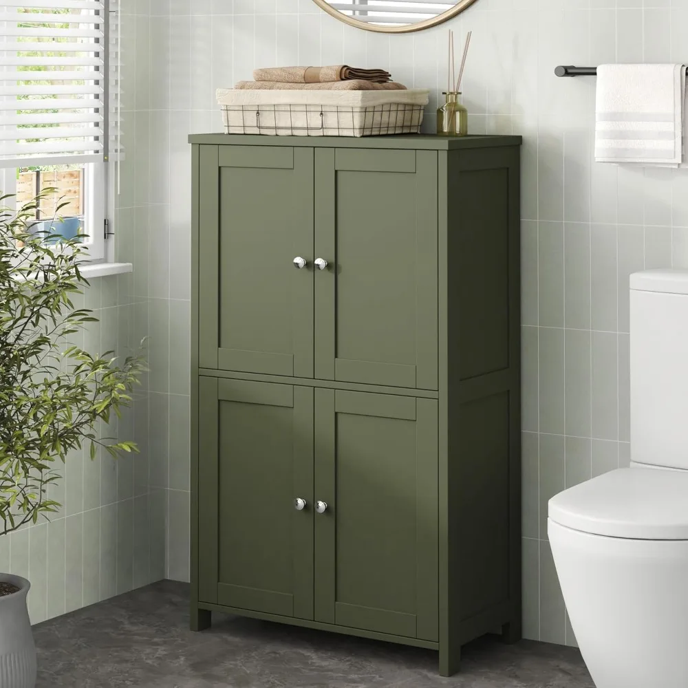 

Bathroom Floor Storage Cabinet, Bathroom Organizers and Storage with Top Board & Metal Handles for Kitchen, Green