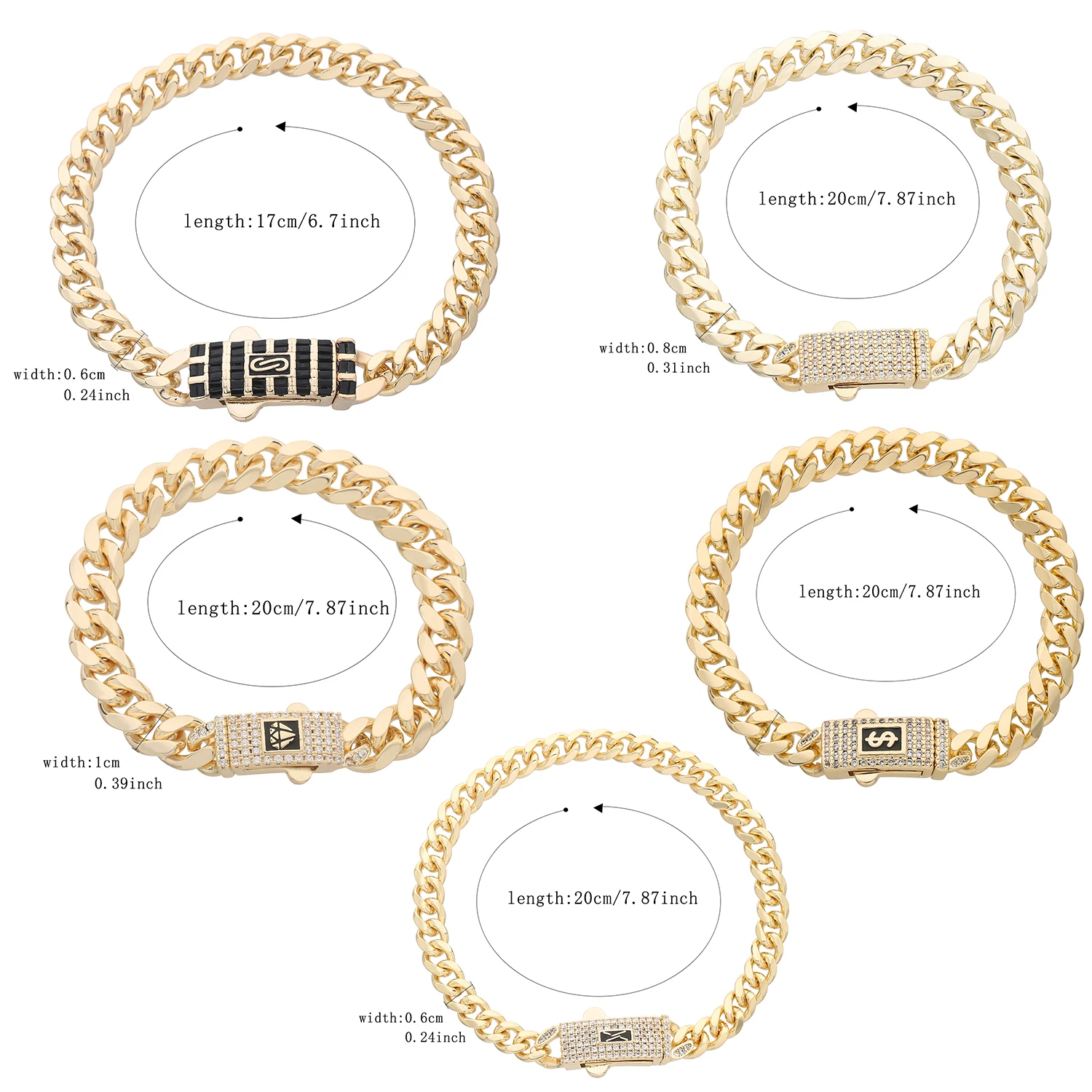 New Arrival Unisex Fashion Chain Bracelet Gold‑Tone Brass Paved Cubic Zirconia Hip‑Hop Wrist Jewelry for Men Women