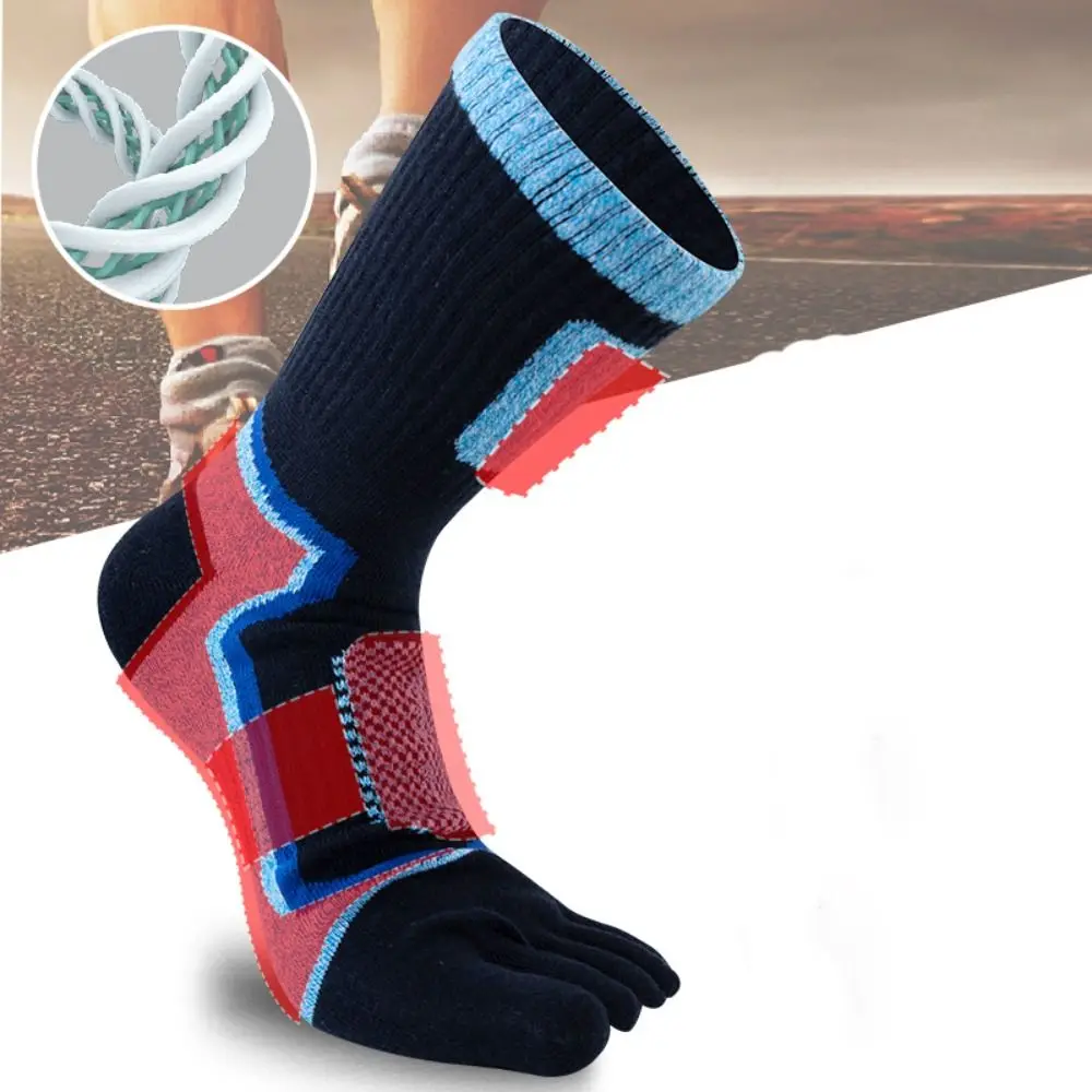 

Soft Fashion Comfortable Retro Trendy Sport Patchwork Color Long Tube Cotton Man Socks Middle Tube Hosiery Five Finger Socks