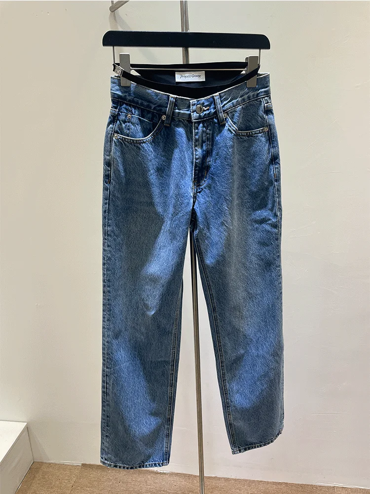 

High Waist Blue Bikini And Straight Leg Jeans Women's Clothing Princ eenn Brand Spring Summer Collection Patchwork Design