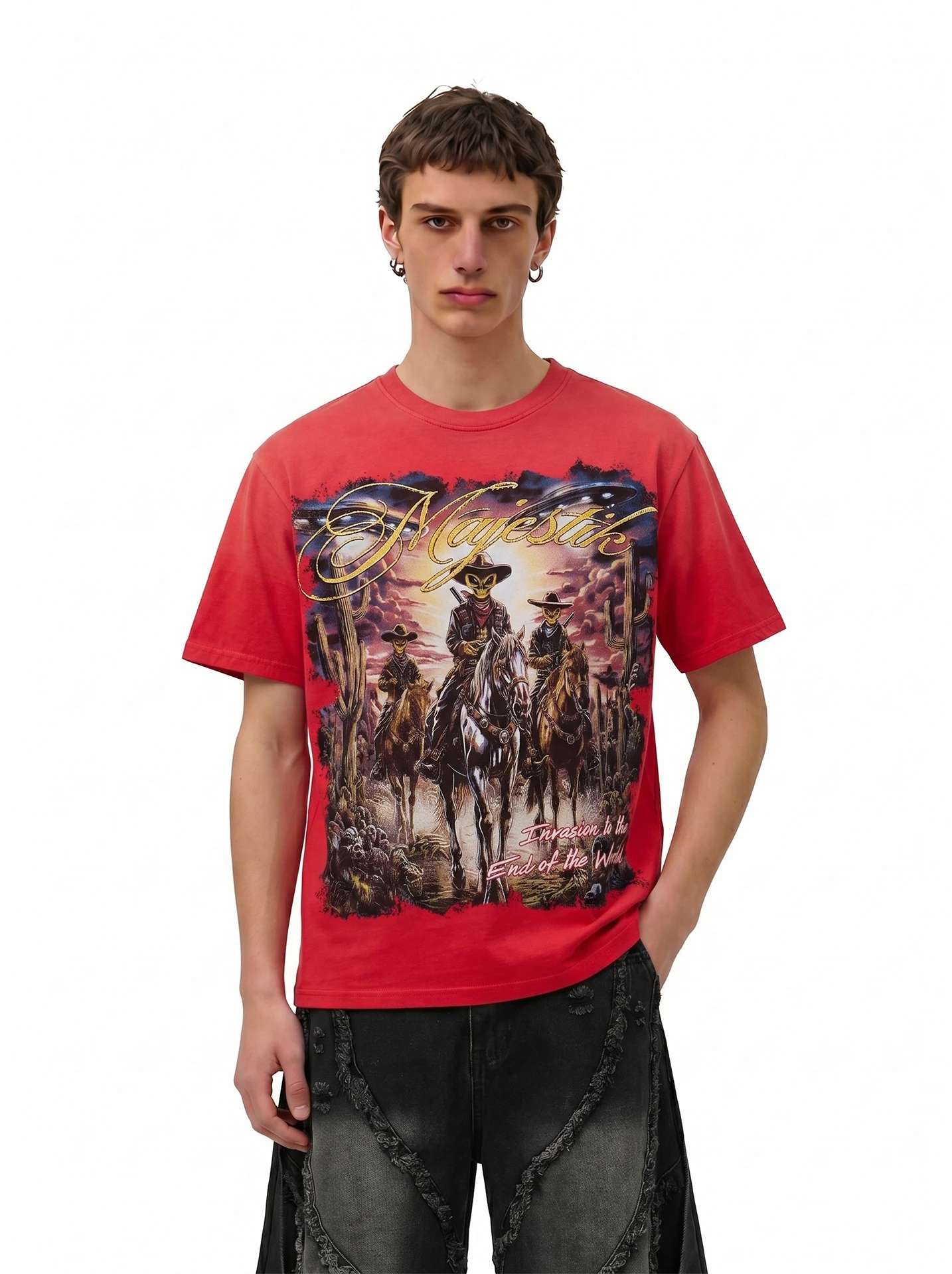 

BETEBULE American High Street Design Printed round Neck Short Sleeve Men's T-shirt Summer Trendy Loose Half Sleeve Top