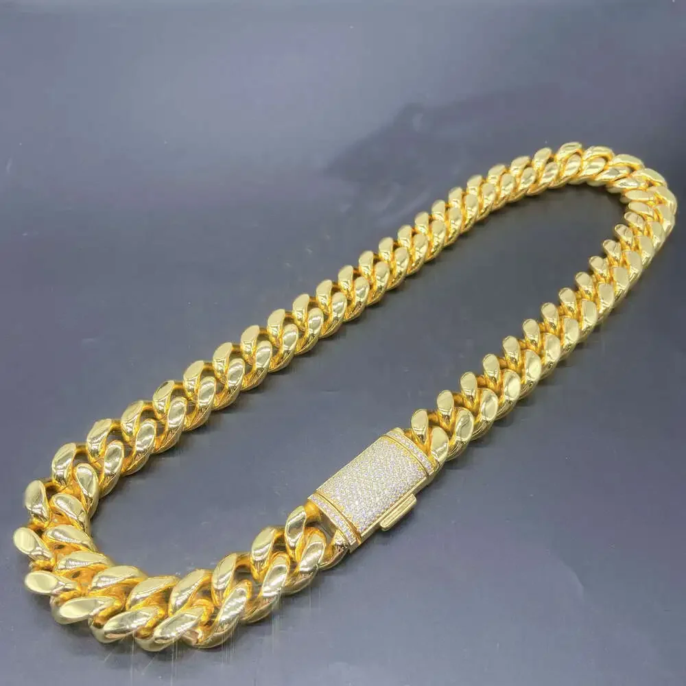 

Dropshipping Customizable 12mm 9inch 24inch Stainless Steel with 925 Silver Mosan Buttonhead Gold Plated Jewelry Cuban Chain