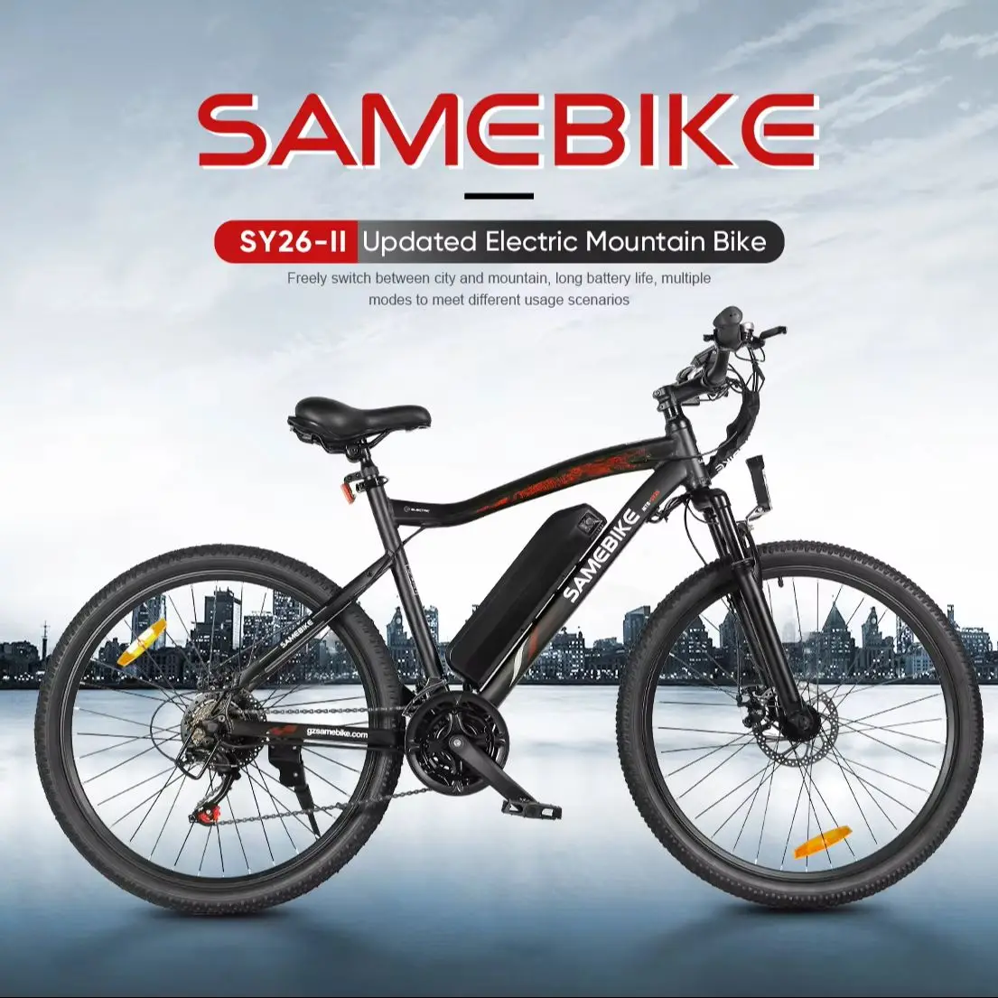 Samebike SY26-II Elektro-Mountainbike, 26" E-Bike, 36V 13Ah herausnehmbarer Akku, 7 Gänge, Reichweite 40-60 km