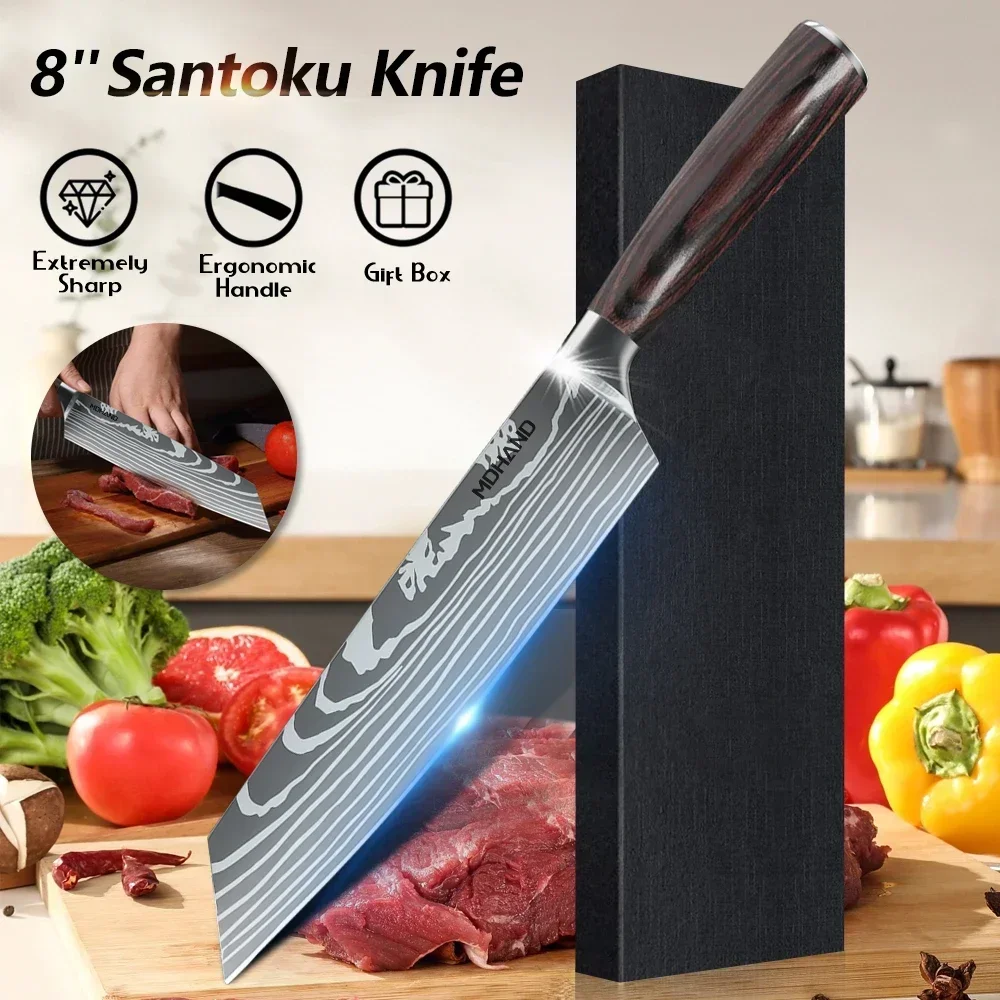 

Damascus Kitchen Knife, Home Cooking Sharp Meat Cleaver Wooden Handle Chopping Knife, Chef's Special Fish Slicing Knife