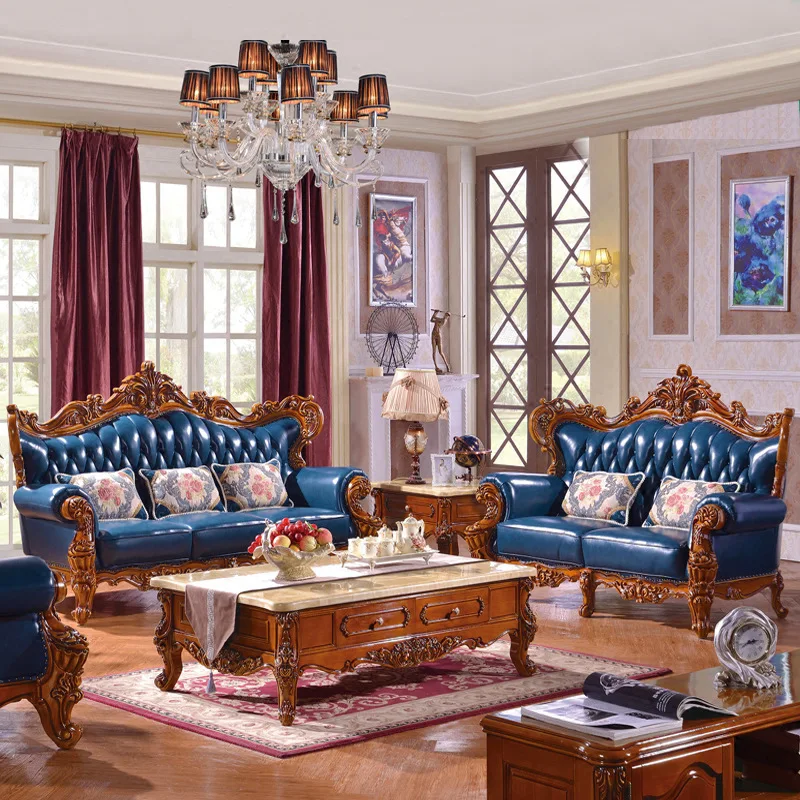 European leather sofa sofa 123 combination living room luxury first floor cowhide villa advanced solid wood carving