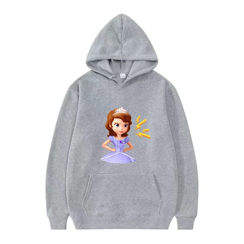 Disney Princess Pattern Moda Cartoon Donna Allentata Famiglia Grigia Primavera Top Vestiti Pullover Felpe con cappuccio economiche da donna