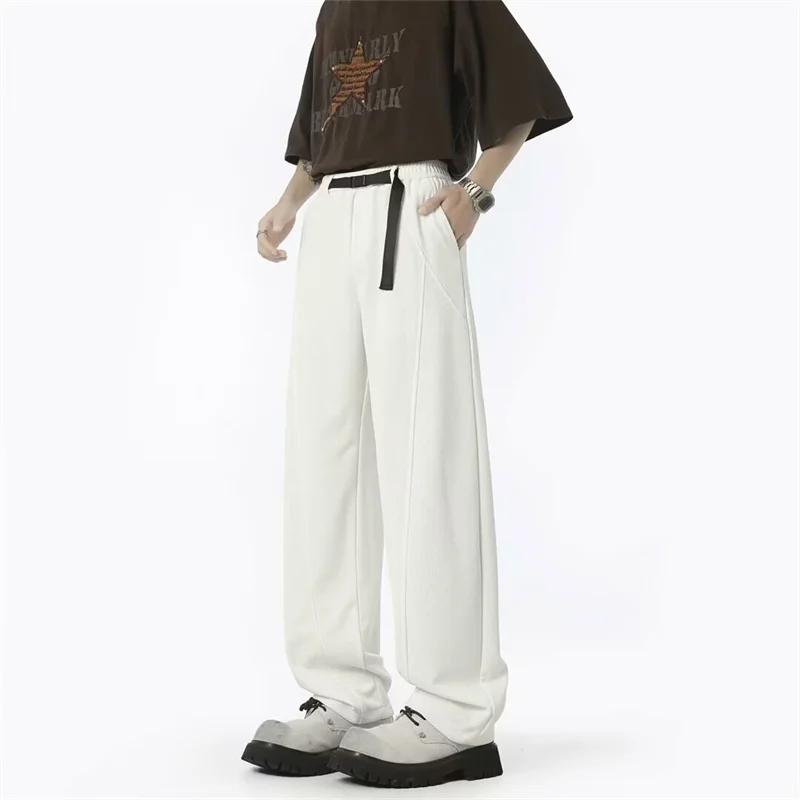 

American High Street Straight Leg Pants For Men Casual Baggy Draped Sweatpants 2025 New Y2K Patchwork Breathable Trousers