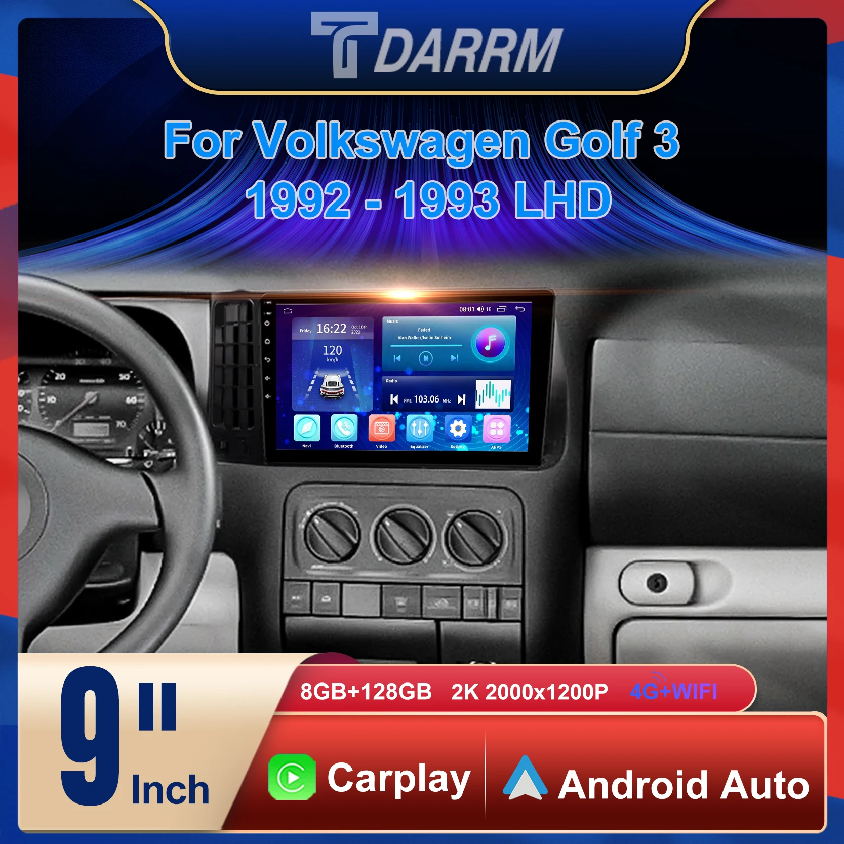 Car Radio Automotivo Multimedia For Volkswagen Golf 3 1992 - 1993 LHD Navigation WiFi / 4G GPS Android 12 Carplay