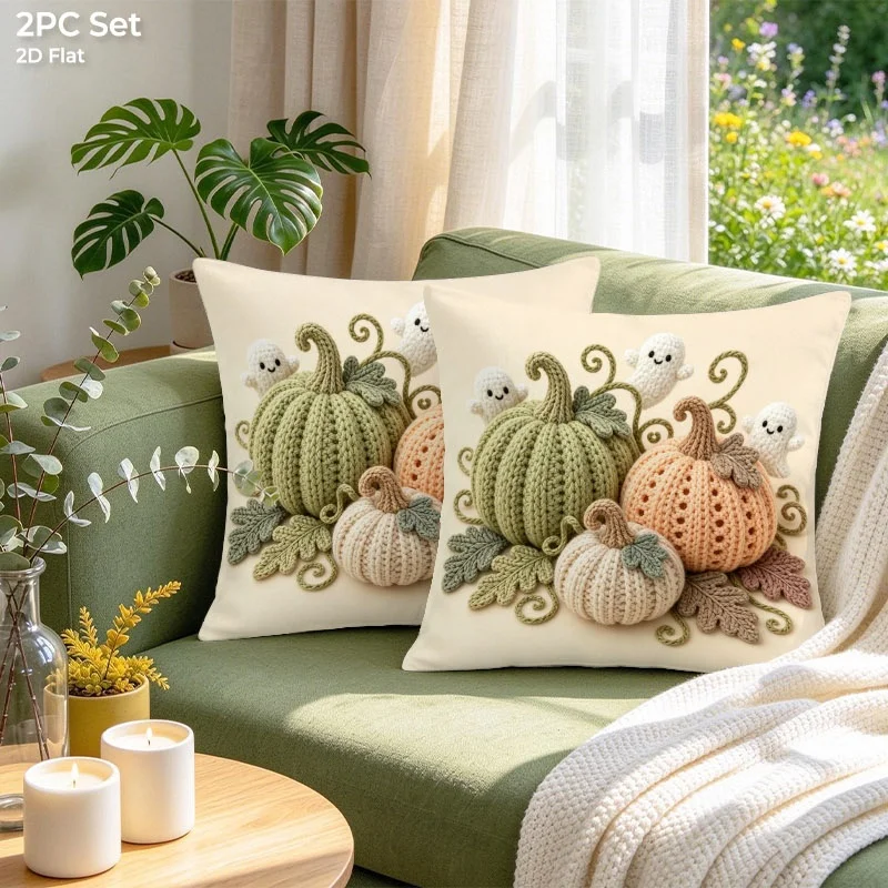 2 Pillowcases 2D Flat Printing Pumpkin Pattern Winter Vacation Farmhouse Sofa Bed Cushion Cover Without Pillow Core Throw Pillow