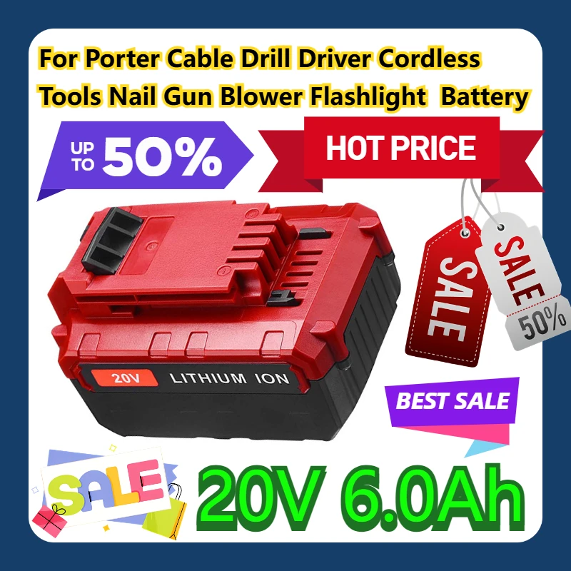 

For Porter Cable Drill Driver Cordless Tools Nail Gun Blower Flashlight 20V 6.0Ah Battery