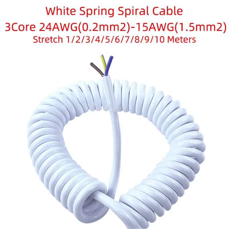 

3Core White Spring Spiral Cable Telescopic 24/22/20/18/17/15AWGWire Stretch1to10 Meters Stretchable Wire Shrinkable Cable