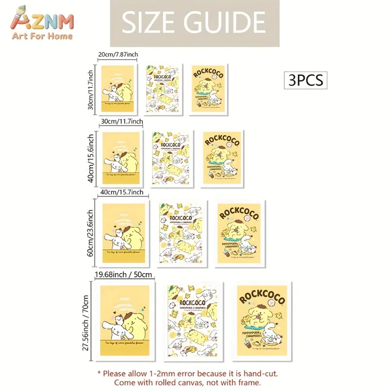 Unframed Pompompurin Cinnamoroll Canvas Wall Art Rockcoco Yellow Warm Friendship Cartoon Poster Girls Bedroom Decor Gift For