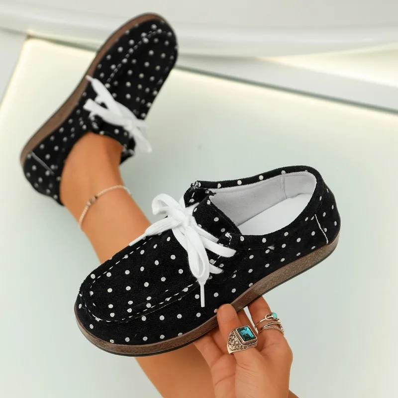 Spring Autumn Polka Dot Casual Women's Sneakers Soft Soled Lightweight Loafers 2026 Fashion Trendy Women Shoes Tenis De Mujer