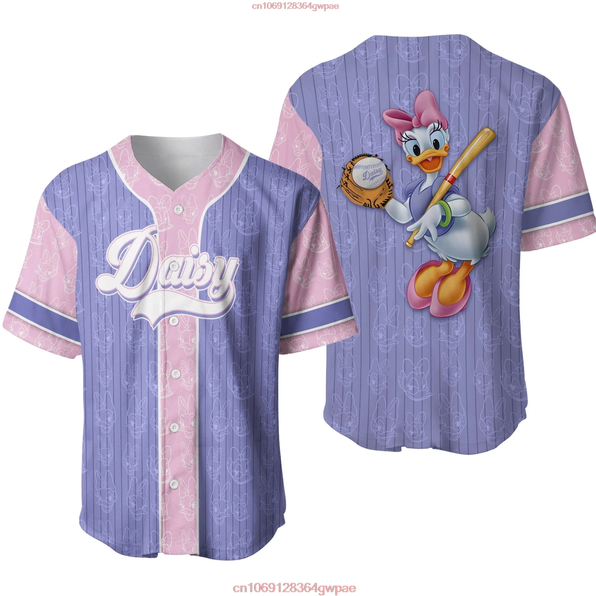 Custom Name Daisy Duck Baseball Jersey Men Women Short Sleeve Jersey Disney Baseball Jersey Casual Sports Baseball Jersey