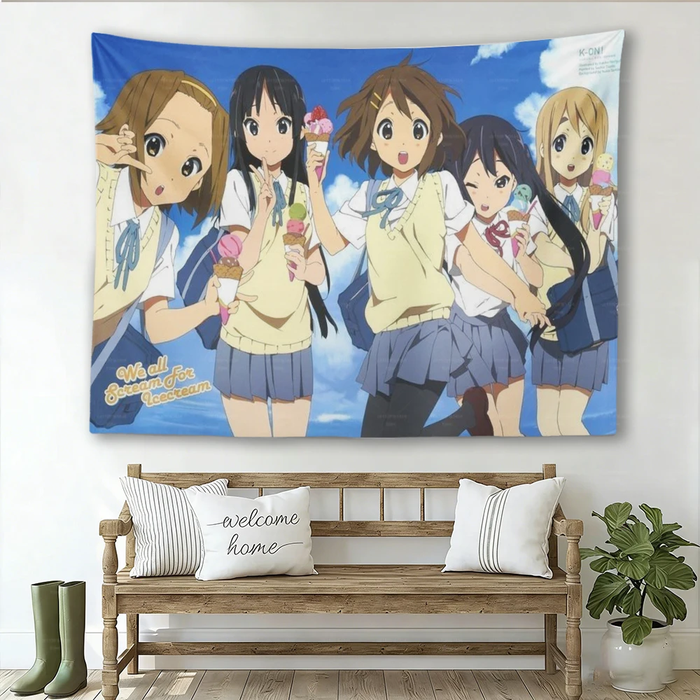 K-ON! Anime Wandteppich Yui Mio Ritsu Tsumugi Azusa Wandbehang Ästhetische Schlafzimmer- und Wohnheimdekoration Manga-Fan-Deko