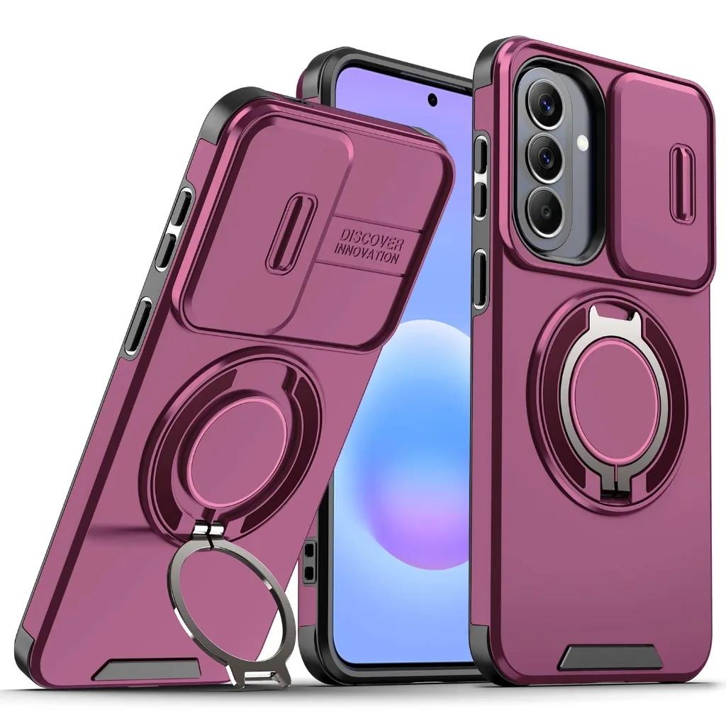 360 Magnetic Ring Holder Armor Phone Case For Samsung Galaxy A57 A37 A27 A17 A07 A56 A36 Sliding Window Camera Protection Cover