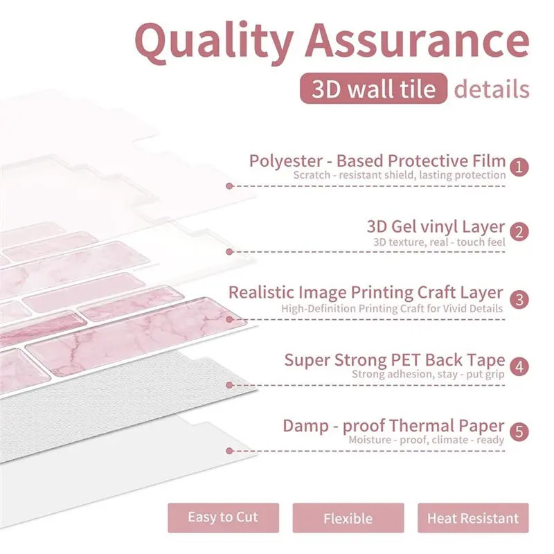 A25I-9.69X4.72Inchx10pcs Marble Subway 3D Self Adhesive Wall Tile Sticker Peel And Stick Adhesive Waterproof Backsplash