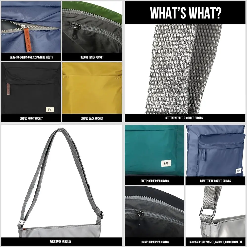 ミディアム ナイロン クロスボディ バッグ - 女性と男性向けのチャンキー ジッパー付きの小さなバッグ - ケニントン スタイル
