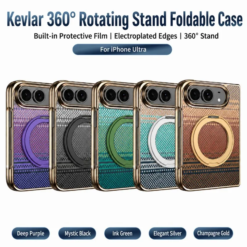 360°Rotating Metal Holder Carbon Fiber Texture For Magsafe Magnetic Fold Phone Case For iPhone Duo With Front Protective Film - view 6