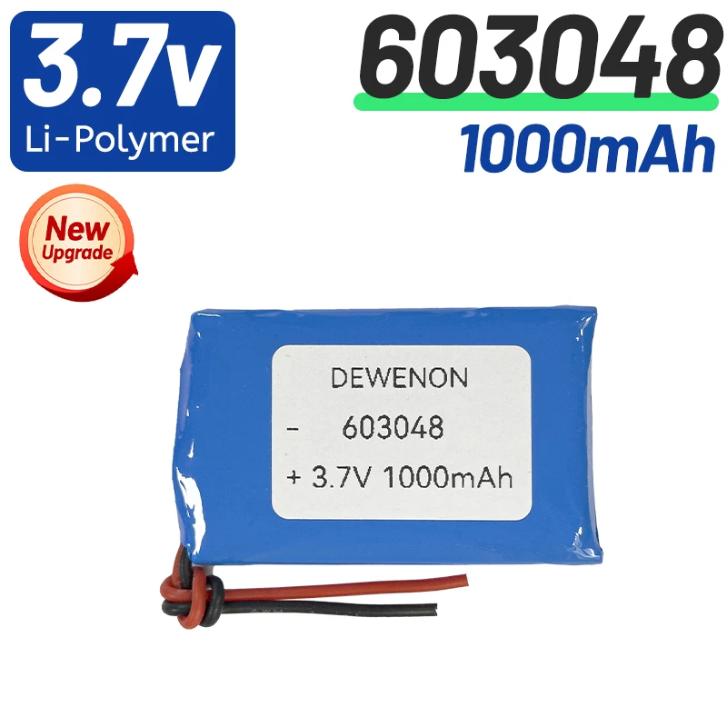 3.7V 1000mAh 603048 Polymer Lithium Rechargeable Battery JST1.25 PH 2.0 2pin plug for GPS navigator MP5 Bluetooth Headset