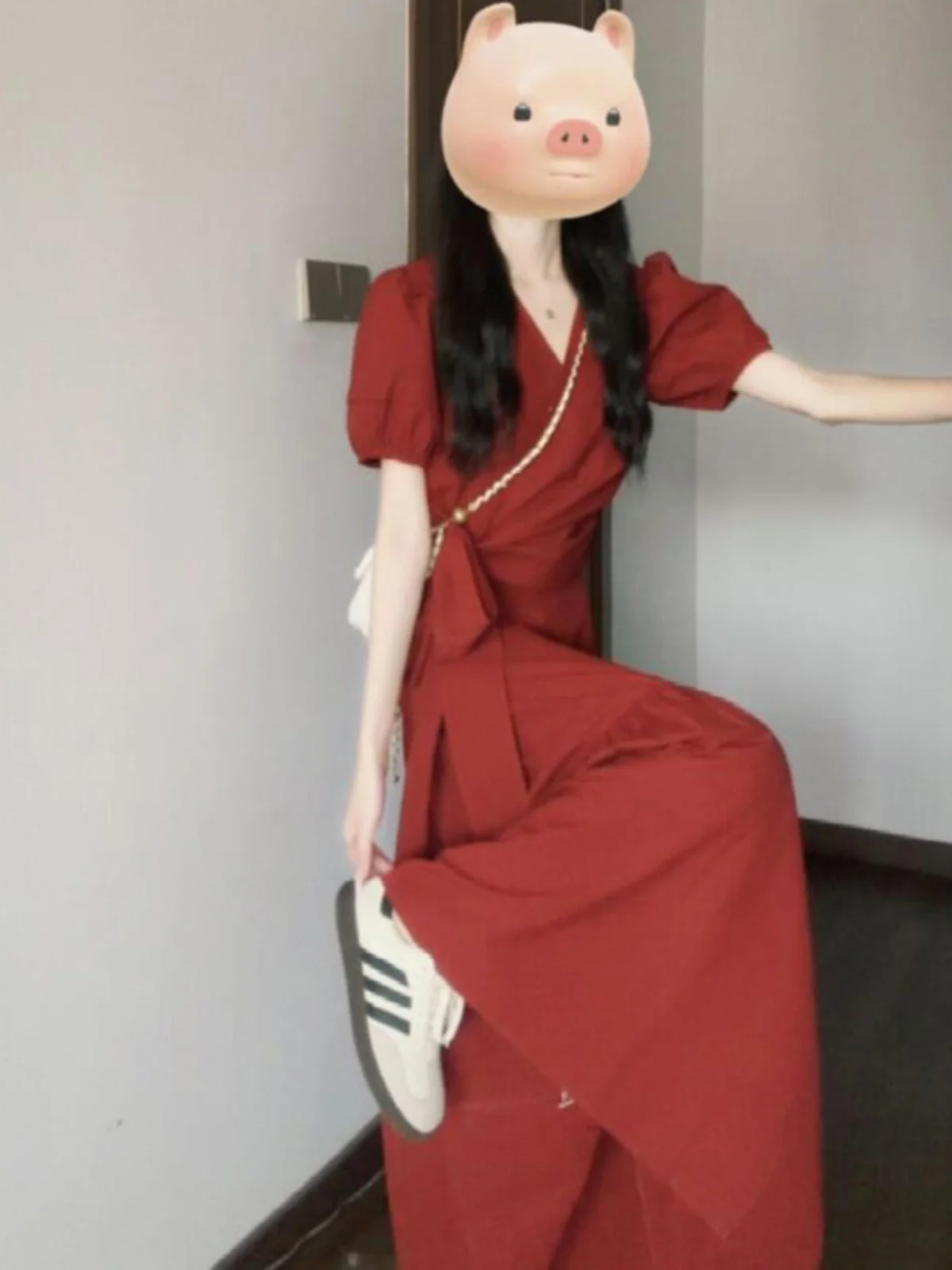 

Summer Fashion Red Top And Skirt Set Unique Style High End Feel Two Piece Suit Comfortable Cotton V Neck Short Sleeve Casual ...