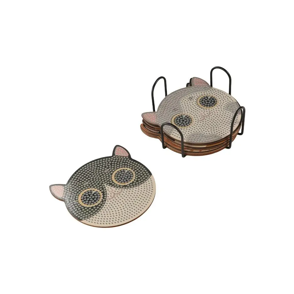 Anti Slip DIY Diamond Painting Coasters Cartoon Colorful Diamond Art Coasters Material Pack Cute Creative DIY Cat Tablemat