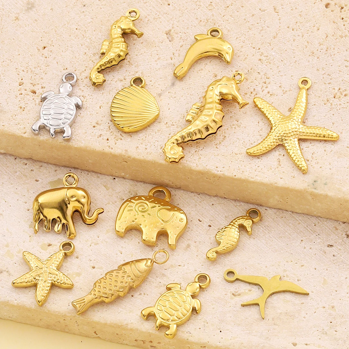 5pcs/Lot French Retro Stainless Steel Seahorse Starfish DIY Charms Women Turtle Elephant Dolphin Necklace Pendant Animal Jewelry