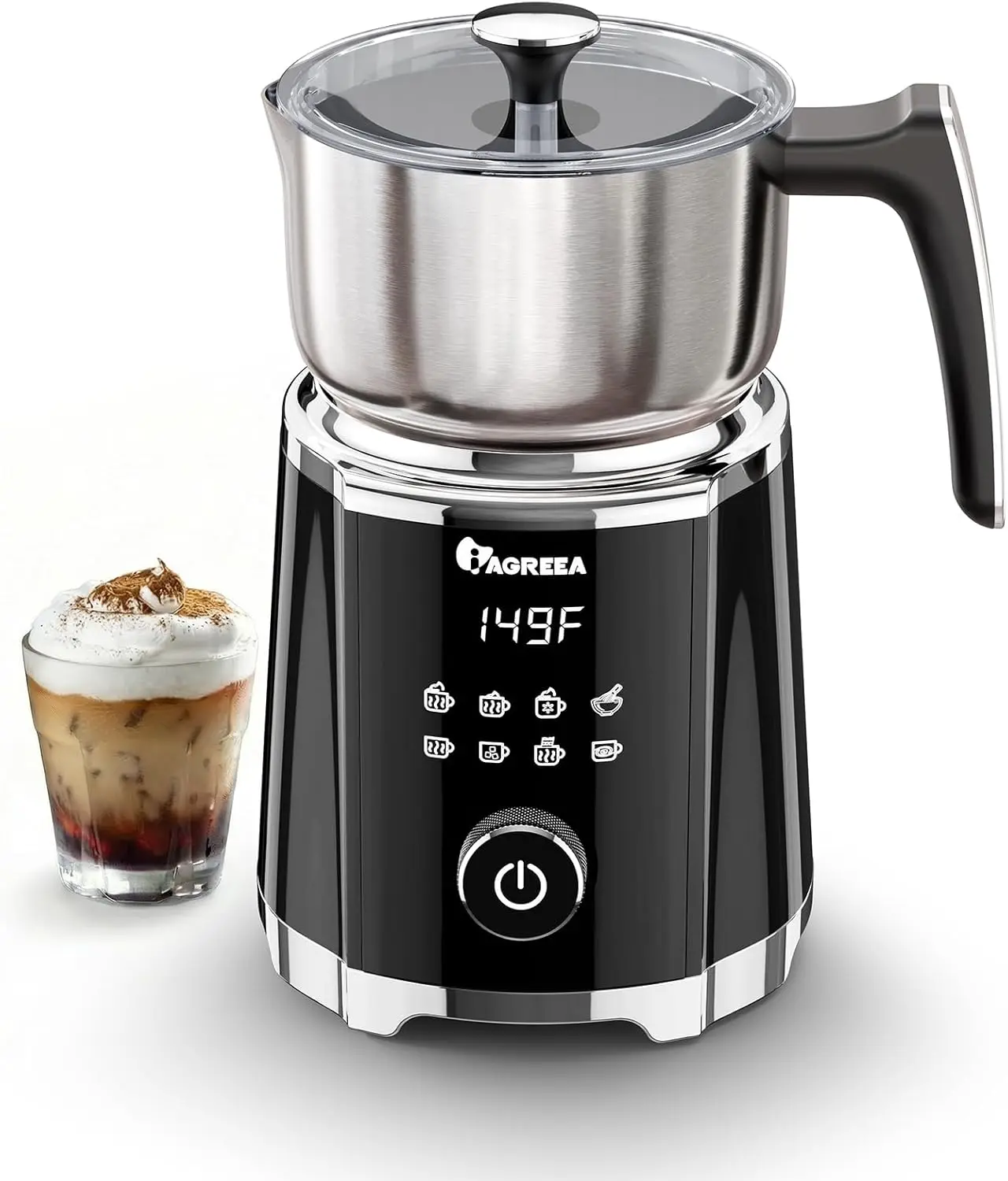 

8-in-1 Electric Milk Frother, 600ml Detachable Steamer for Latte, Cappuccino, Hot Chocolate, Dishwasher Safe