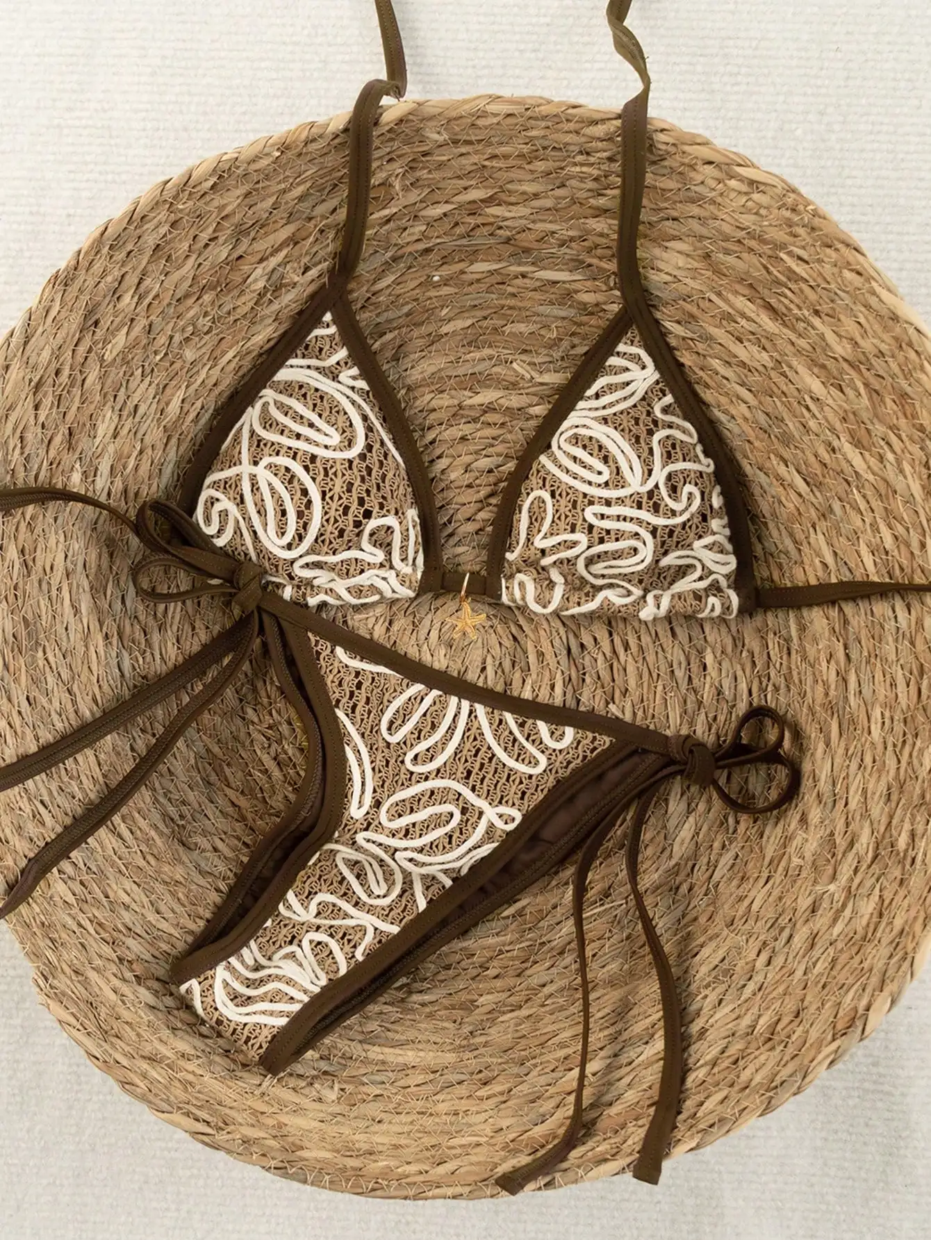 Bohemian style hollowed out embroidered bikini set