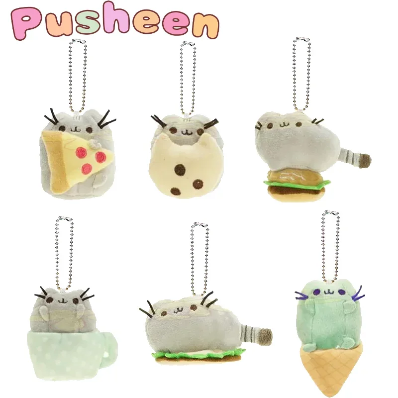 Pusheen The Cat kids Furry Pendants Cartoon Anime Figures Pizza Biscuit Hamburger Models Bag Accessories Birthday Holiday Gifts