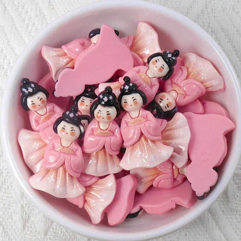 10/100pcs Resin Cartoon Chinese Style Hanfu Girl Flatback Christmas Figurines Scrapbook DIY Bow Accessory Decor Home Crafts