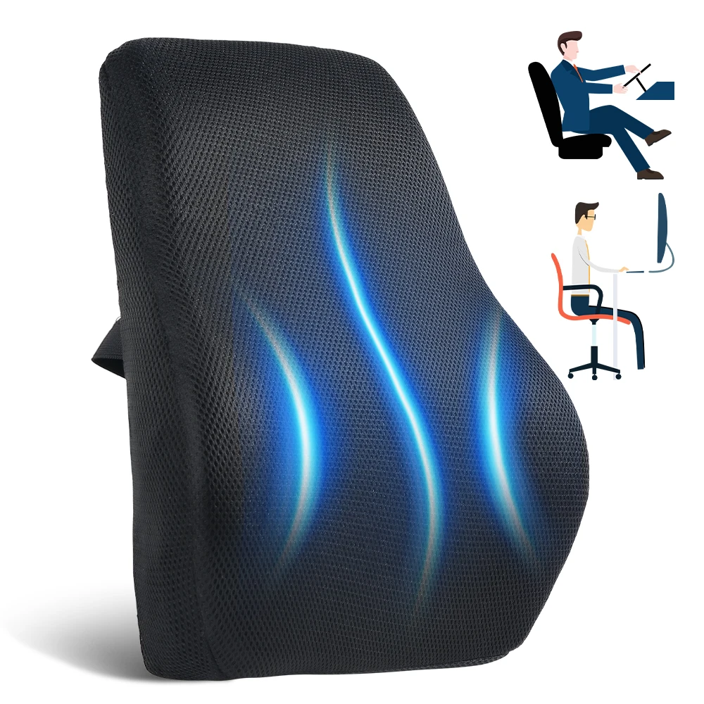 Lumbar Support Pillow for Office Chair and Car Seat, Perfectly Balanced Memory Foam, Versatile Use Lower Back Cushion