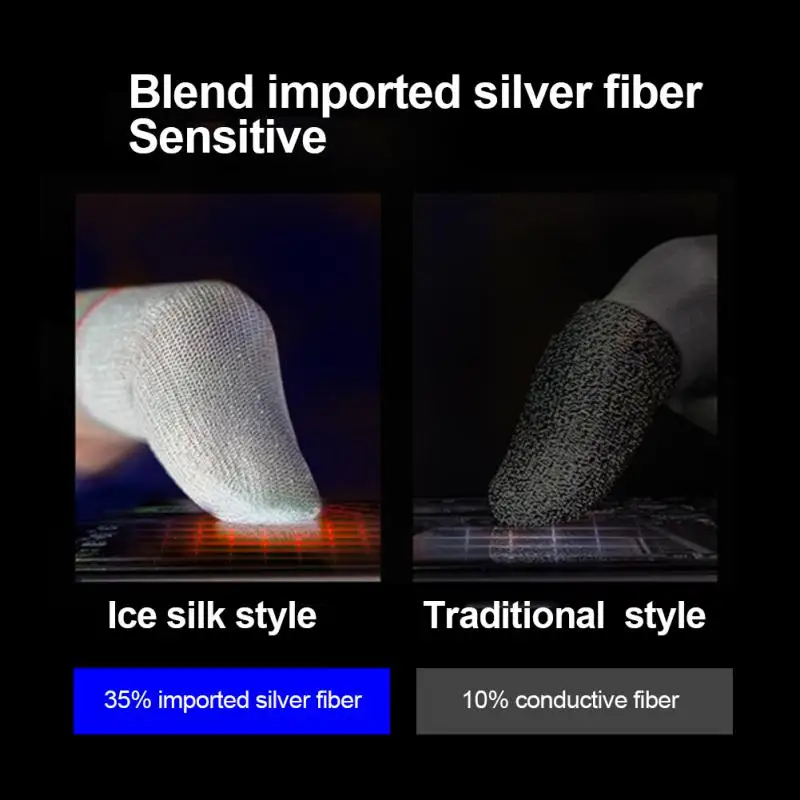 Sarung jari bermain Game ponsel, penutup jari anti-keringat serat perak, sarung tangan Game Non-slip layar sentuh