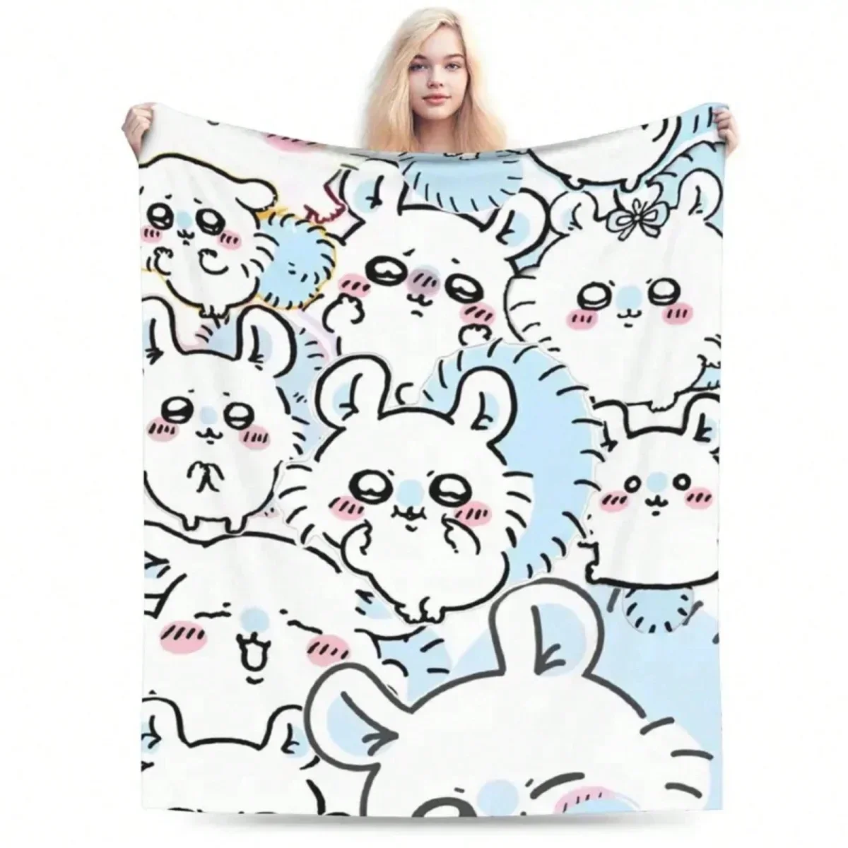 Anime Style Illustration Throw Blanket Colorful Cartoon for Japanese Room Decor Cute aesthetic aesthetic blanket Soft Touch