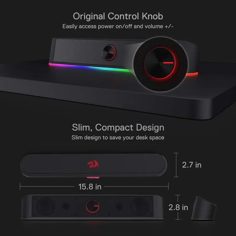 Imagem -05 - Adiemus Barra de Som Usb Rgb Alto-falante de Computador de 2.0 Canais Barra de Iluminação Dinâmica Sincronização de Áudio-luz Exibição Redragon-gs560