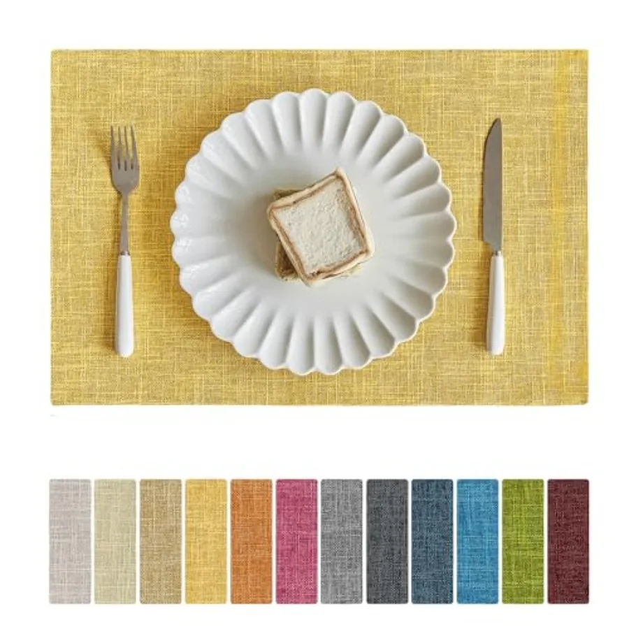 

Faux Linen Placemats Set of 12-12 x 18 Inch, Heat Resistant Double Laye Durable Burlap Farmhouse Place Mats, Non-Slip Washable