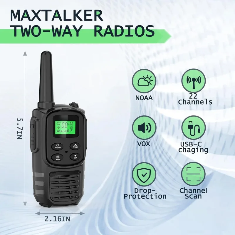 Portable Mini Walkie Talkie Two-Way Radio UHF Transceiver Set Long Distance Transmission for kid and Adults Hiking Camping