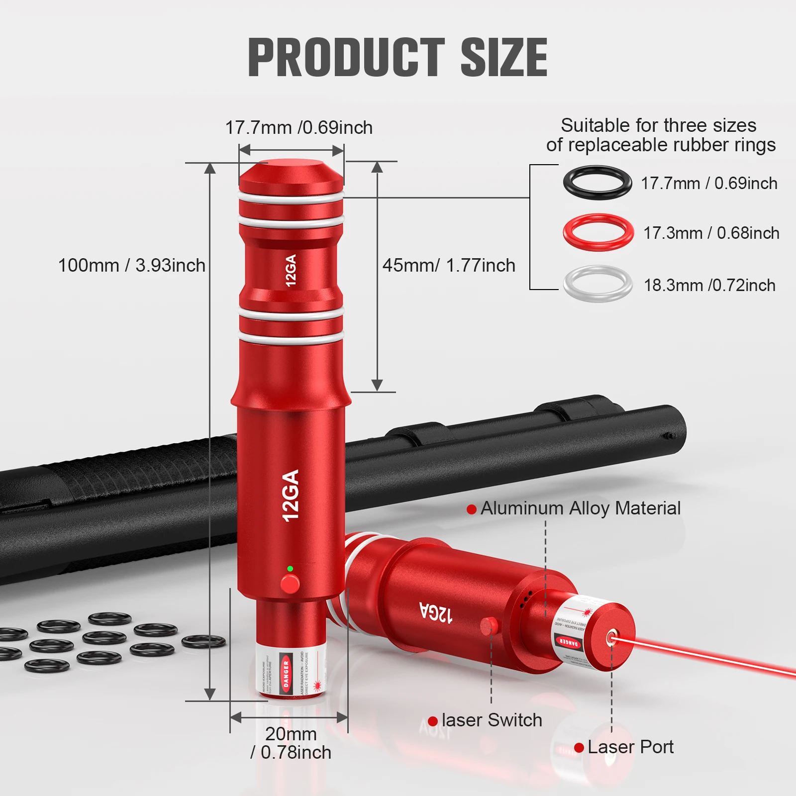 Revista láser de punto rojo de doble propósito 12GA con función de puntería, capaz del modo de calibración de entrenamiento contra incendios secos