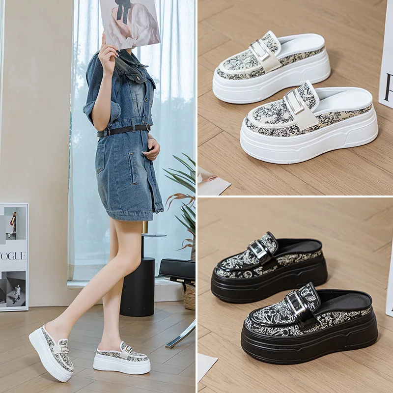 8 سنتيمتر الفاخرة الهواء شبكة قماش ستوكات جلد النساء الصنادل أحذية عالية العلامة التجارية موضة منصة عادية إسفين النعال أحذية الصيف