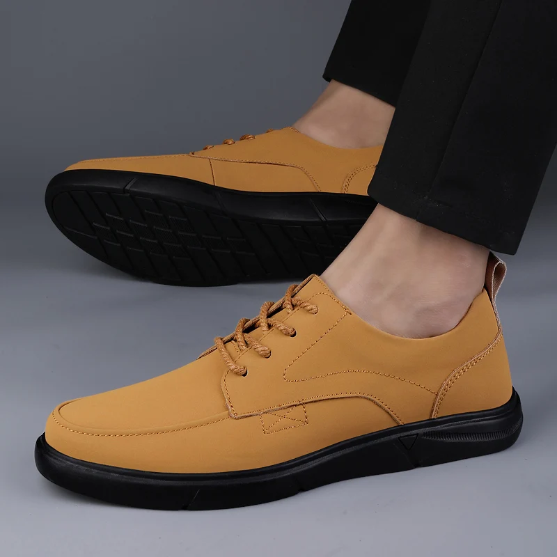 Luxury Brand Men Comfortable Two-layer Frosted Leather Casual Shoes Fashion Autumn New Style Lace Up Men's Sports Leather Shoes