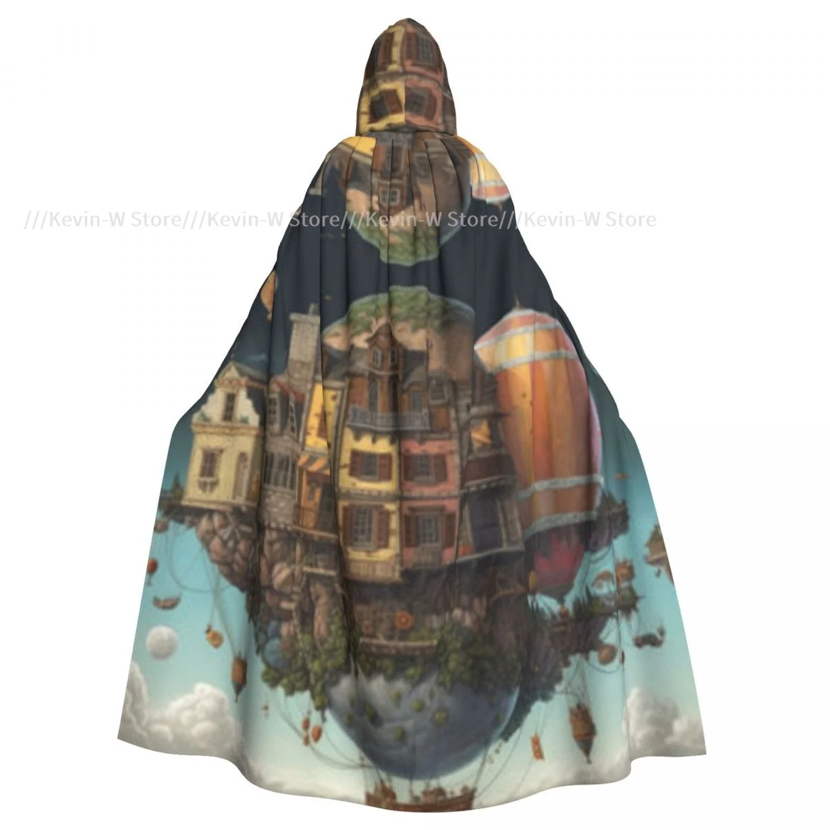 Unisex Witch Party Reversible Hooded Adult Vampires Cape Cloak Hot Air Balloons Flying Over The City