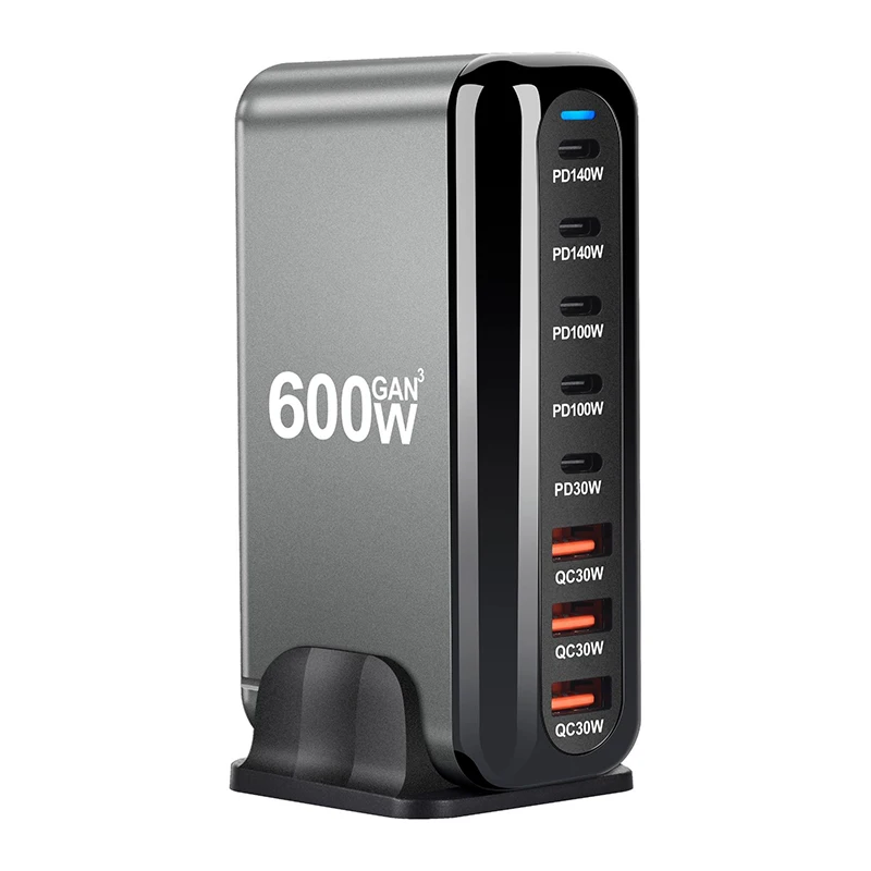 Luxmoc 600W GaN Multi-Port Super Fast Charger USB Type-C PD 140W 100W QC 30W Desktop Multiple Device Charging Charger