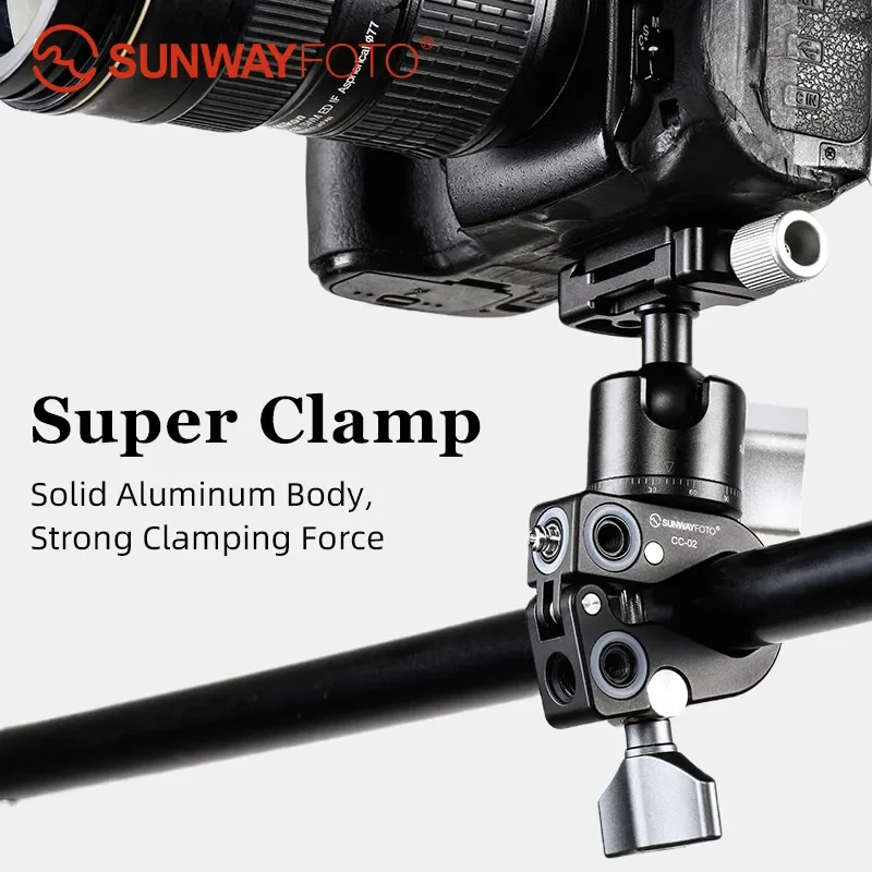 

SUNWAYFOTO CC-02 Super Clamp с резьбовыми отверстиями 1/4 дюйма и 3/8 дюйма, тревожный штифт для стандарт ARRI для зеркальной камеры, Gopro, микрофона
