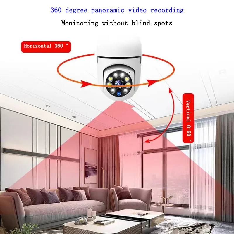 Home Bulb Type Lamp Holder Remote Monitoring Camera HD Night Vision WIFI Connetion Motion Detection Auto Tracking Two-way Chat