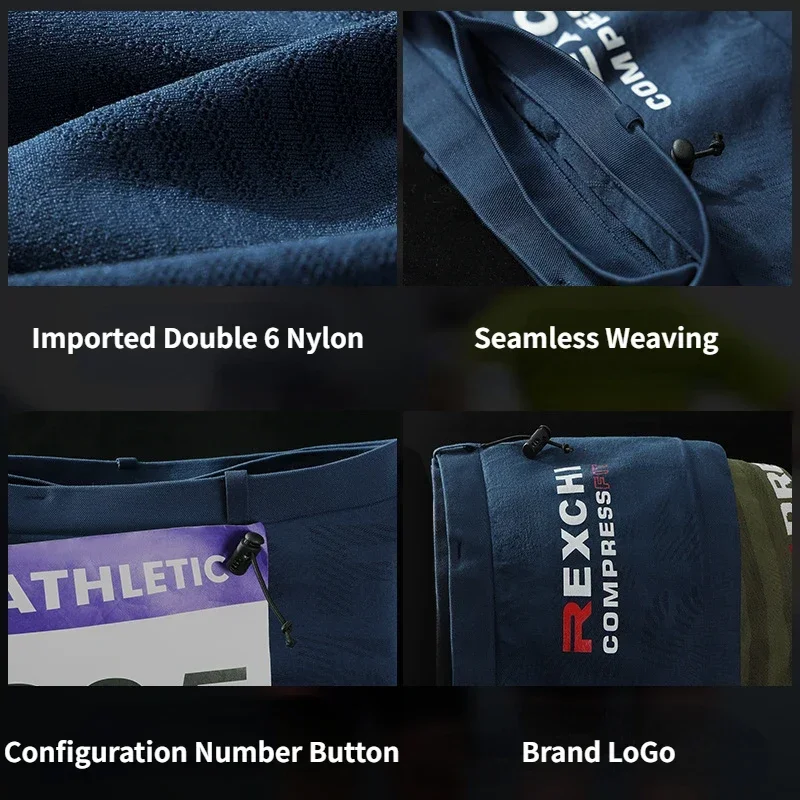 حقيبة خصر رياضية مضغوطة خفيفة الوزن للاستخدام الخارجي من REXCHI باللون الأسود، حزام خصر رياضي مضغوط على الوجهين لمارثون