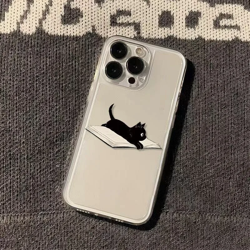 

Милый черный силиконовый чехол для iPhone 17 Pro Max, 16 Plus, 15, 14, 13, 11, 12 Pro с защитой камеры