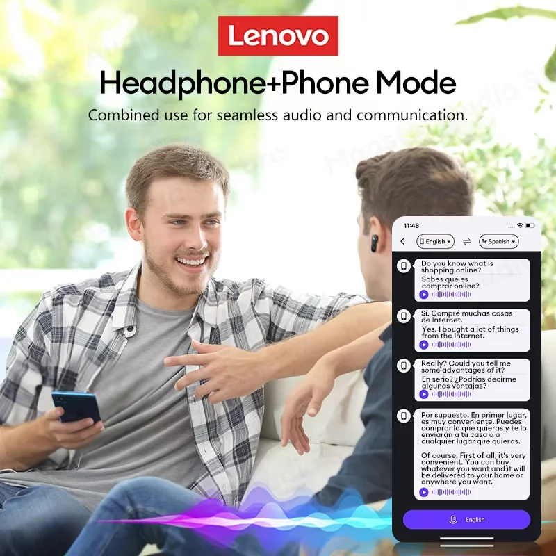 Lenovo-Écouteurs sans fil GM2 Pro, Bluetooth 5.4, casque de jeu, sauna, téléphone, traduction en temps réel, bricolage