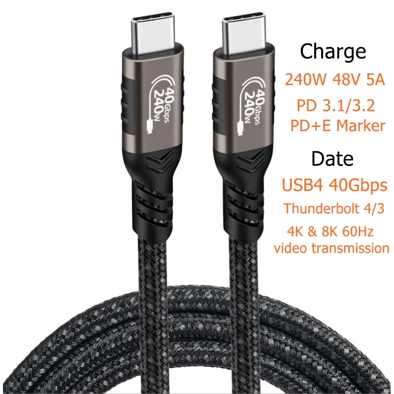 USB 4 Compatible Thunderbolt 4 Cable 40Gbps PD240W 5A 8K@60HZ Type C Cable SuperSpeed Data Transfer Fast Charging For M1 Macbook