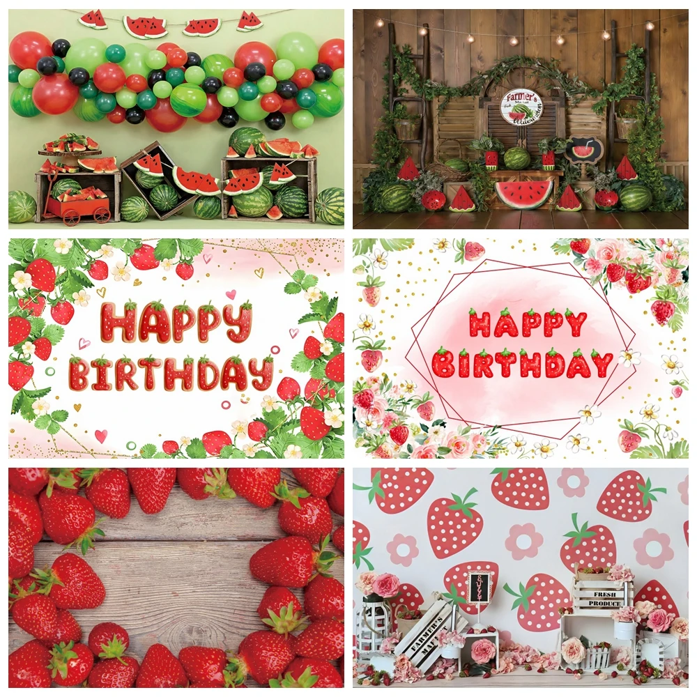 

Strawberry Watermelon Fruit Photocall Newborn Baby Birthday Party Photography Backdrop Photographic Backgrounds For Photo Studio