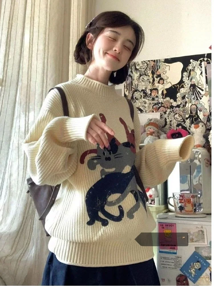 

Loose Fit round Ne Long Sve Women's Knitwear Winter New Design Lazy Sle Comfortable Warm Faionable Casual Top